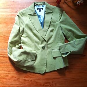 Kenneth Cole Wm Lime Green sz 6 faux leather cotton blazer w/ rhinestone button